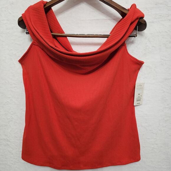 NWT A New Day Womens Top XXL Red Ribbed Stretch Knit Off Shoulder Modern Chic - Picture 1 of 9